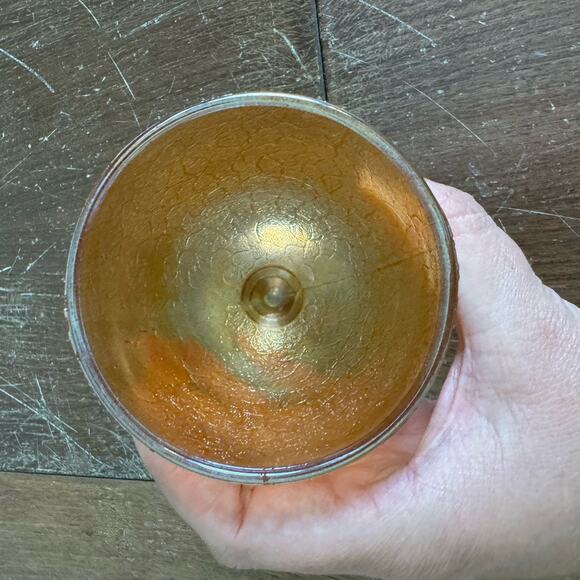 Vintage Iridescent Marigold Carnival Glass Pedestal Chalice Goblet - Picture 4 of 10